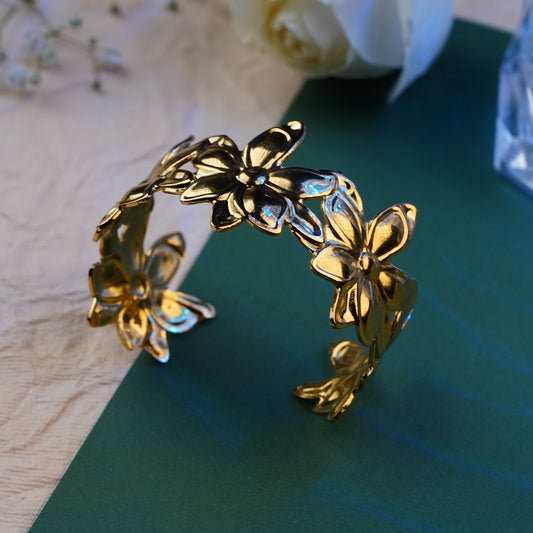 Luxe Golden Flower Cuff Bracelet