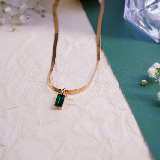 Snake Chain Necklace with Emerald Pendant