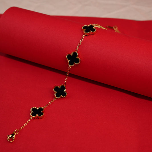 Black Anti Tarnish Clover Bracelet