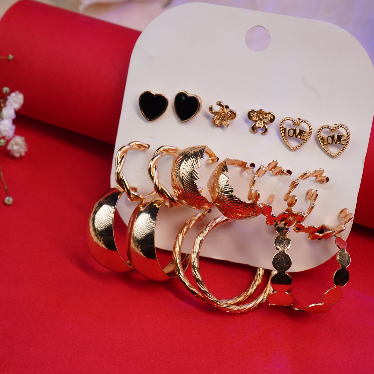 Set of 9 Gold Plated Stud & Hoops Combo