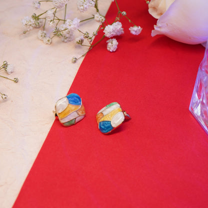 Enamel colourful Geometric square stud