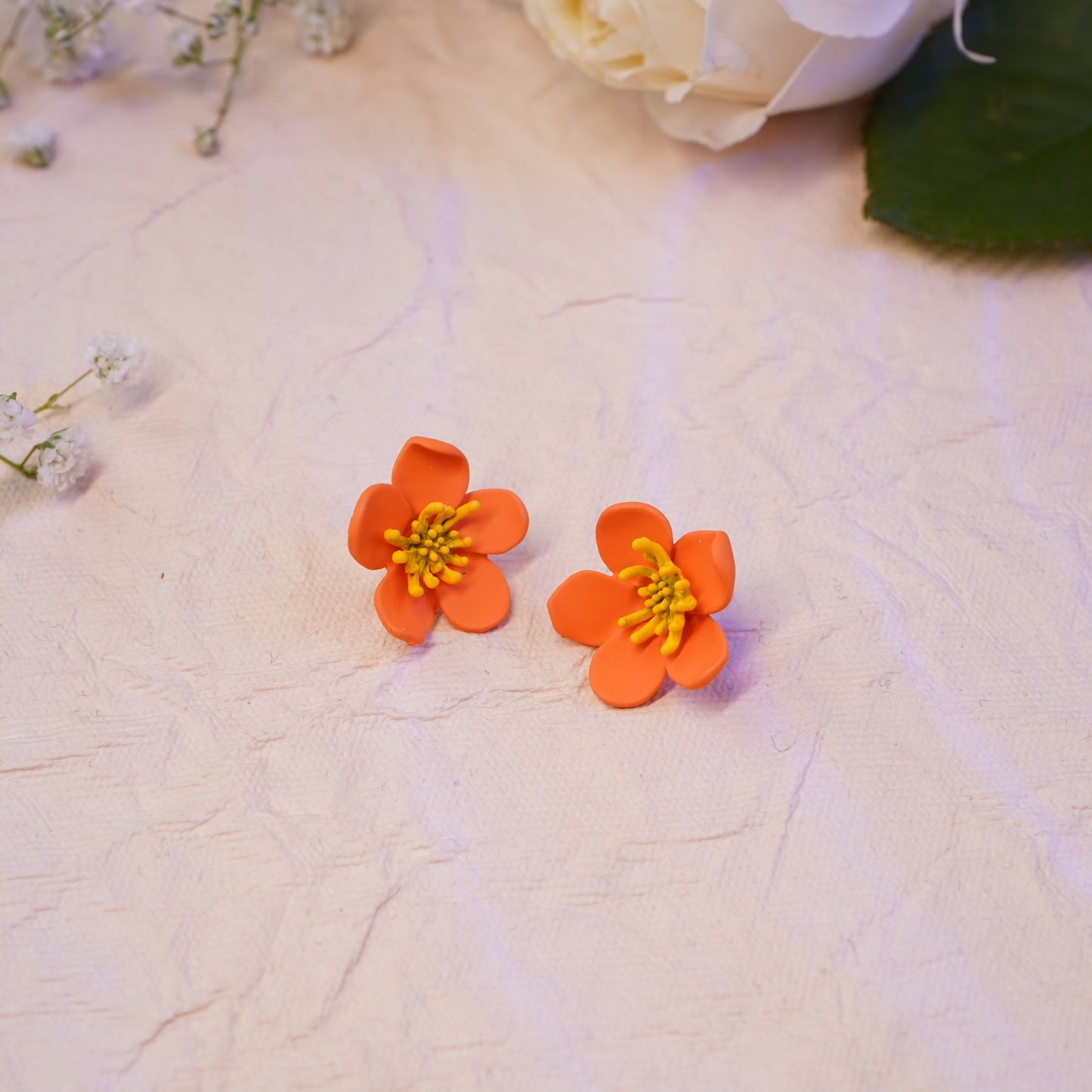 Orange Flower Stud Earring