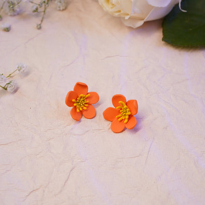 Orange Flower Stud Earring