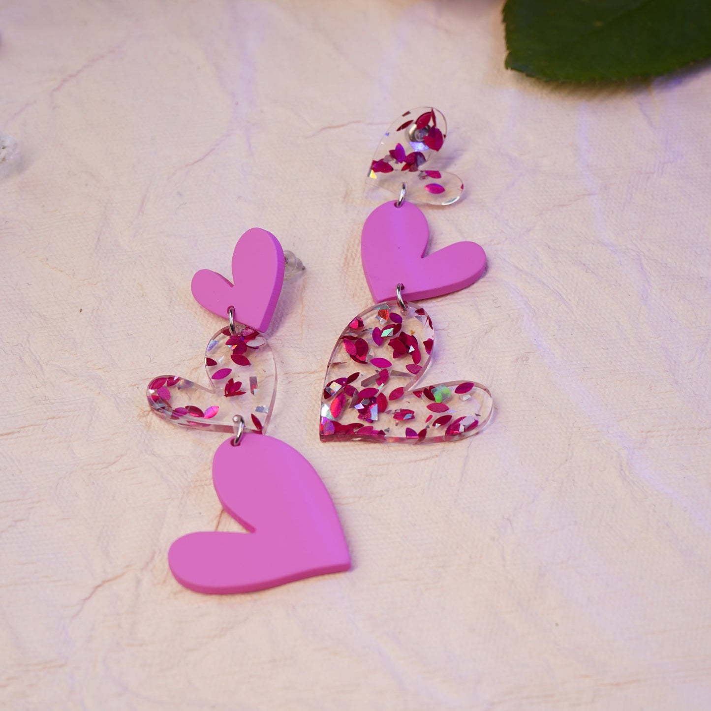 Acrylic Love Heart Dangle Earring