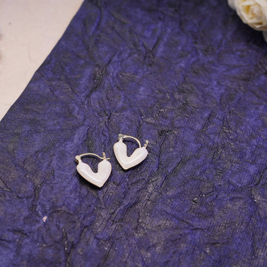 White Enamelled Heart Earring