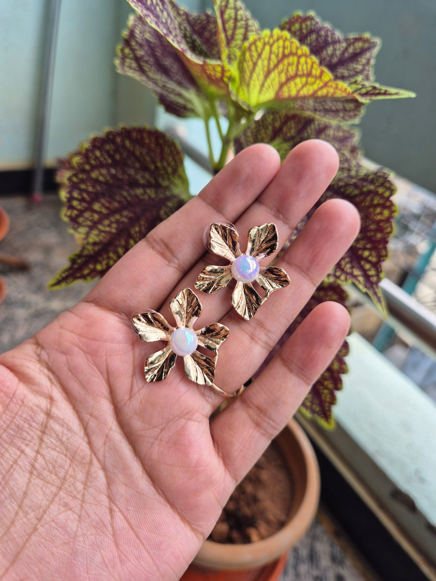 Five Petal Gold Plated Stud Earring