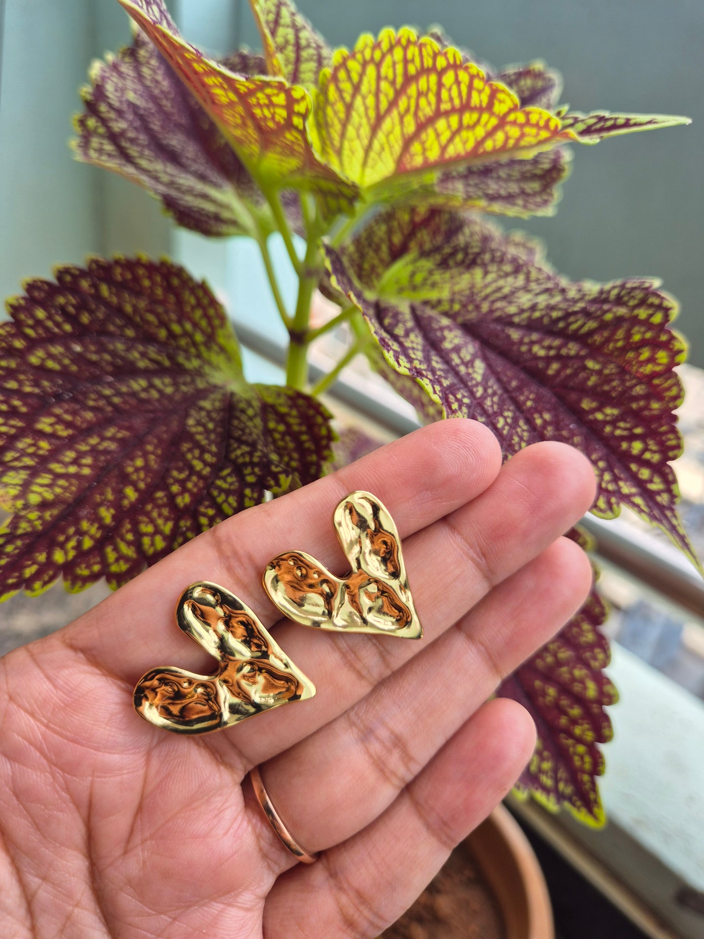 Gold Plated Heart Shaped Stud Earring