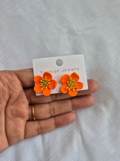 Orange Flower Stud Earring