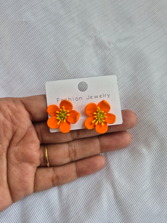Orange Flower Stud Earring