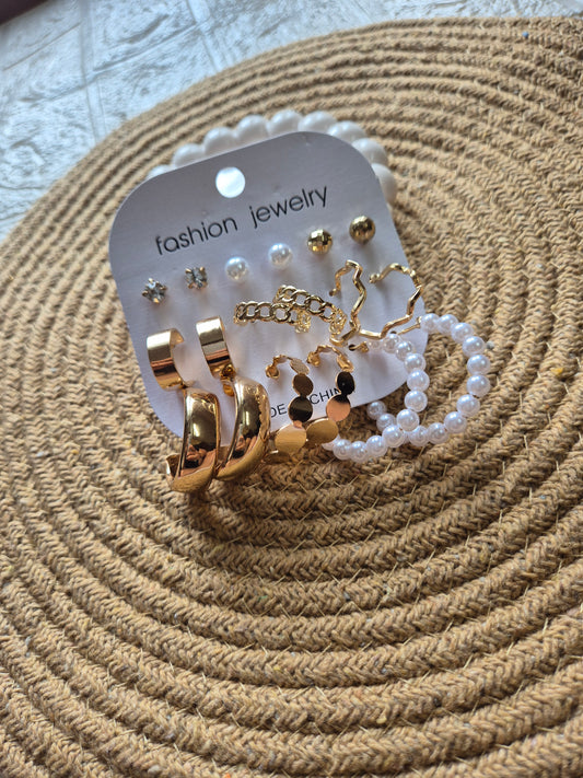 Set of 9 Gold Plated Stud & Hoops Combo