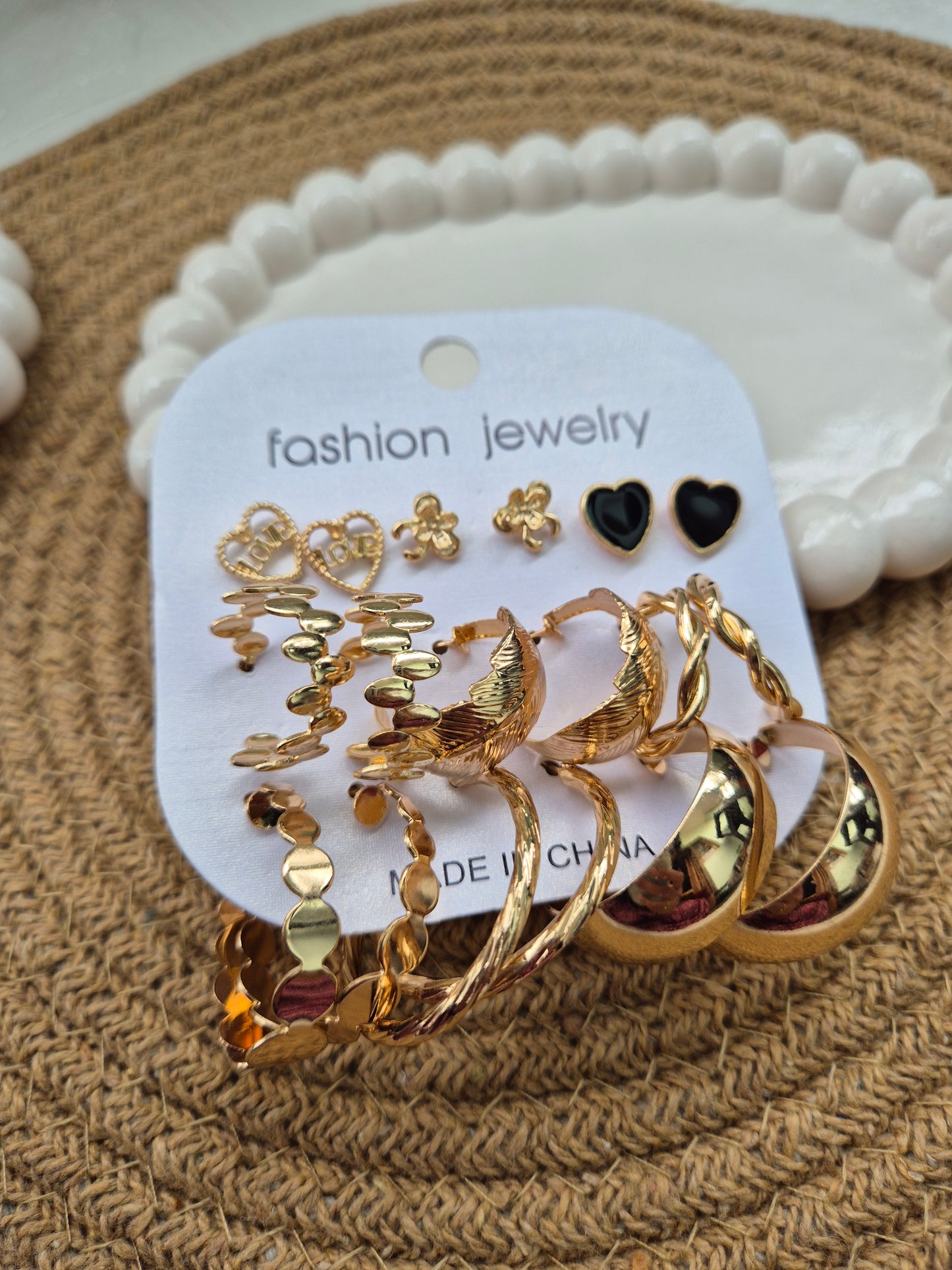 Set of 9 Gold Plated Stud & Hoops Combo