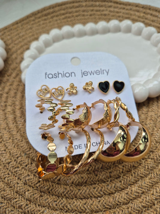 Set of 9 Gold Plated Stud & Hoops Combo