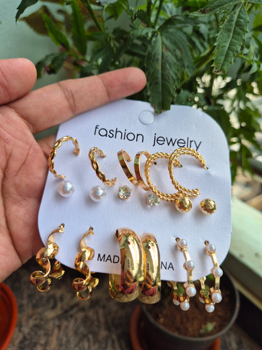 Set of 9 Gold Plated Stud & Hoops Combo