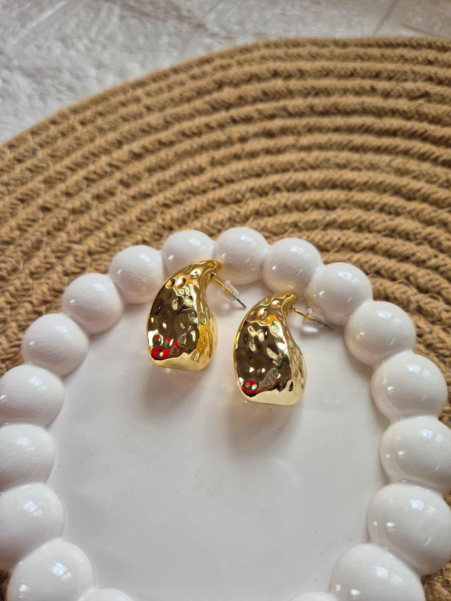 Textured Gold Nugget Stud Earring
