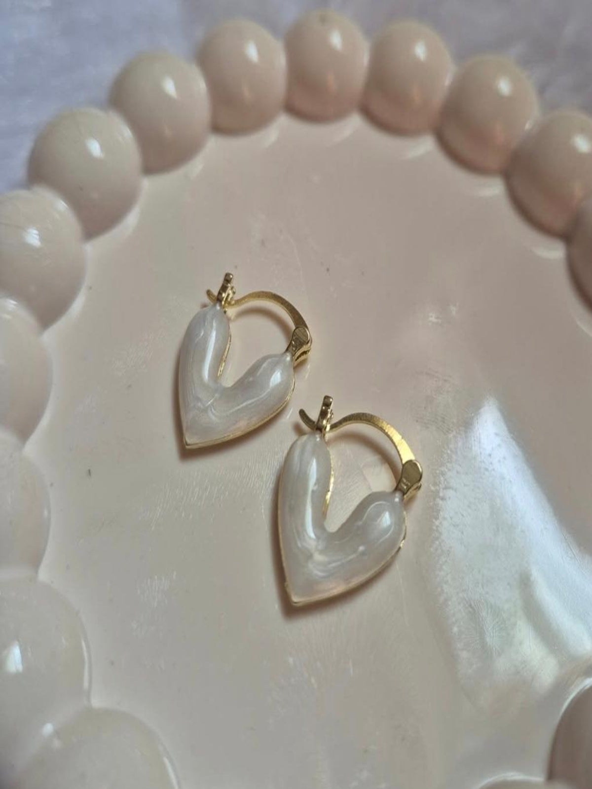 White Enamelled Heart Earring