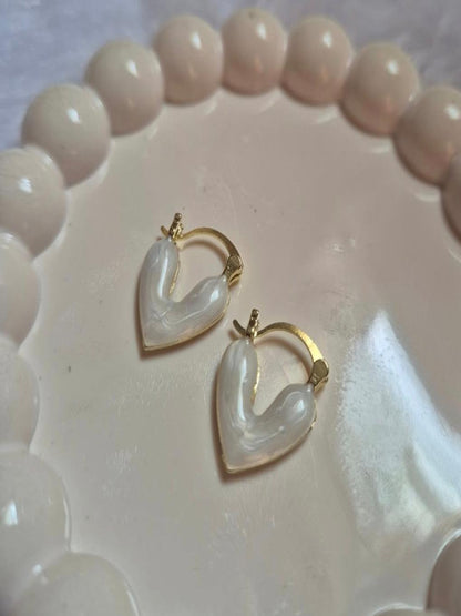 White Enamelled Heart Earring