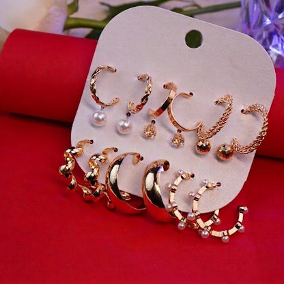 Set of 9 Gold Plated Stud & Hoops Combo