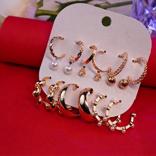 Set of 9 Gold Plated Stud & Hoops Combo