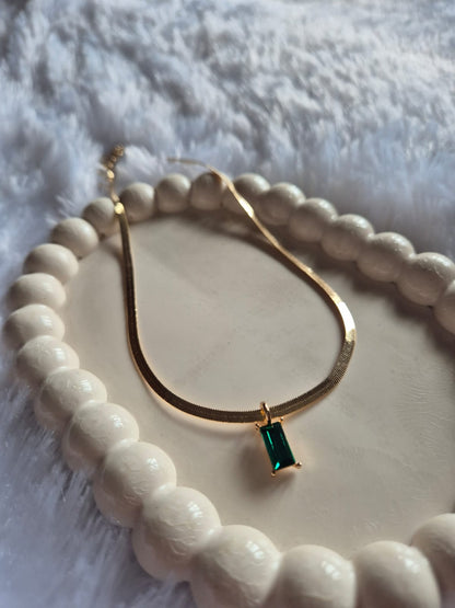 Snake Chain Necklace with Emerald Pendant